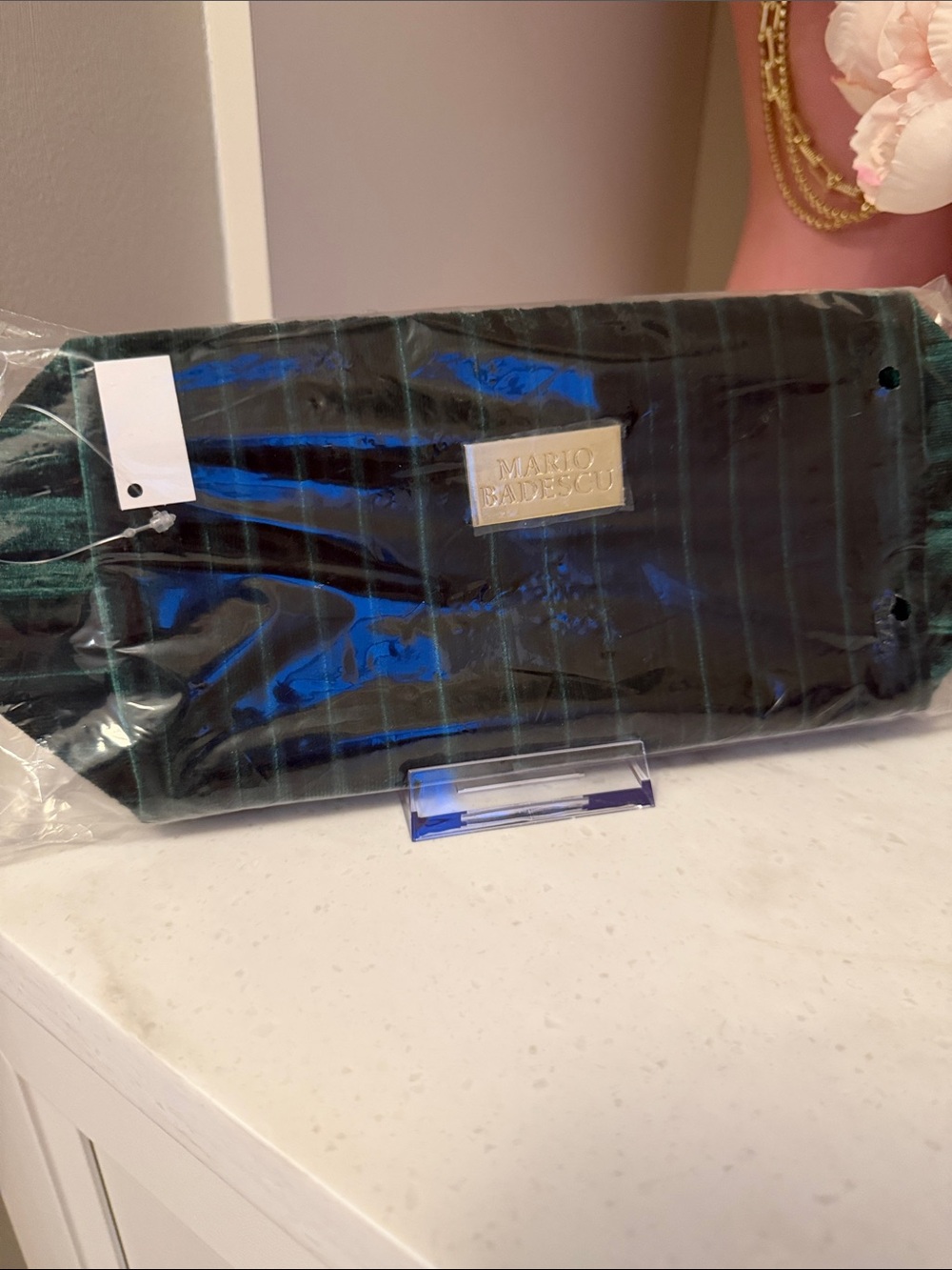 Mario Badescu Emerald Velvet Cosmetic Pouch with Gold Plaque